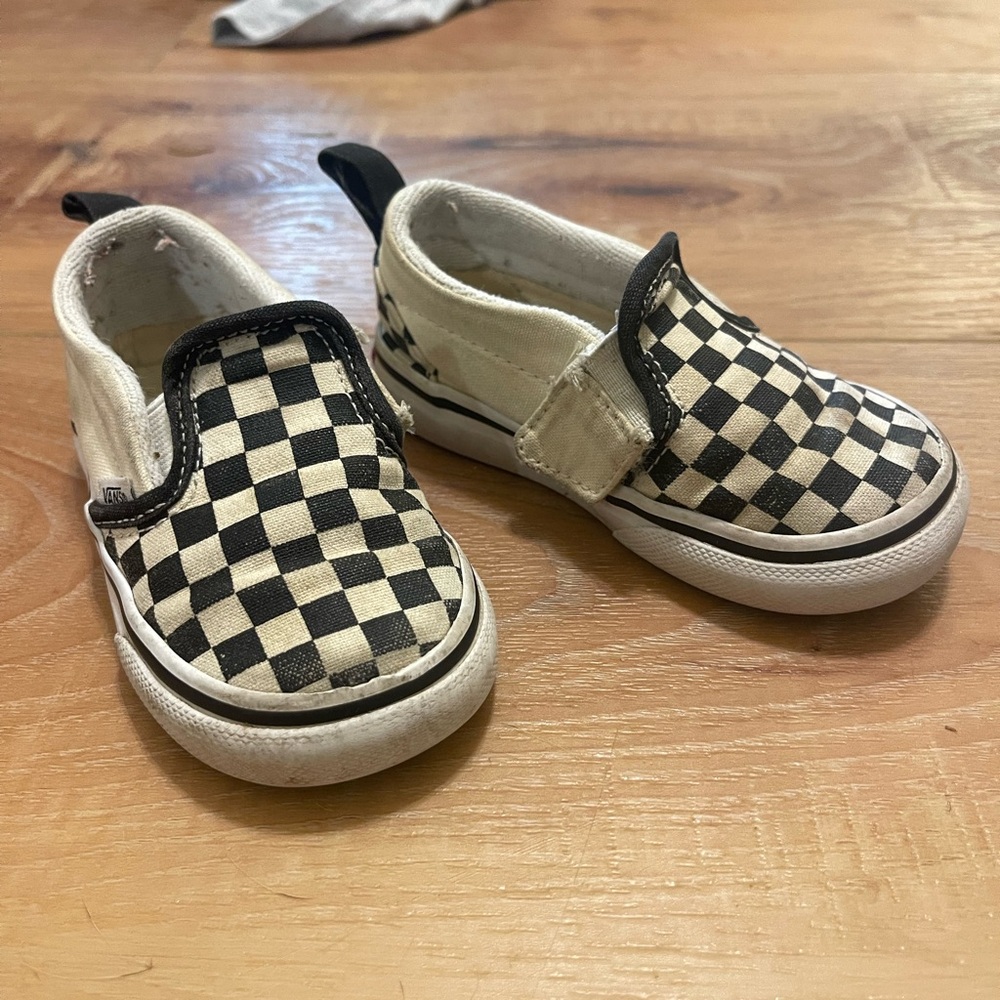 Vans Kids Checkered Slip-On Sneakers - Black and Cream
